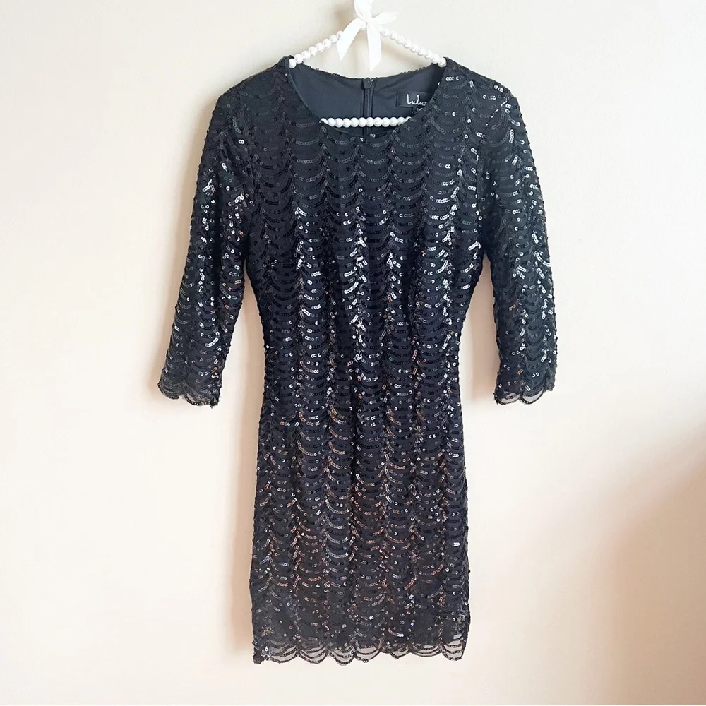 LuLu’s Black Stardust Scalloped Sequin Mini Dress - Picture 2 of 7